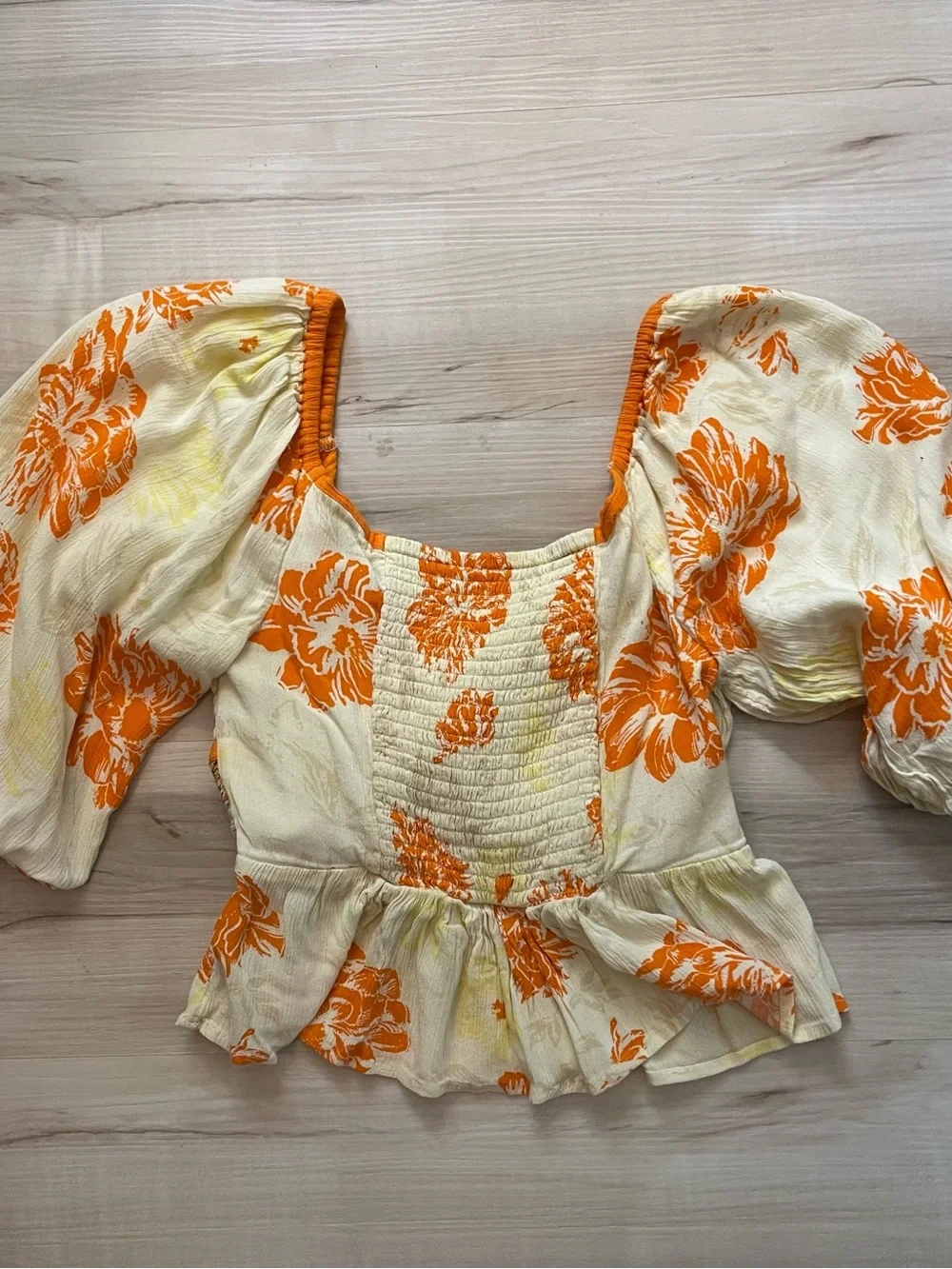 Free People Cream Top with Orange Floral Print